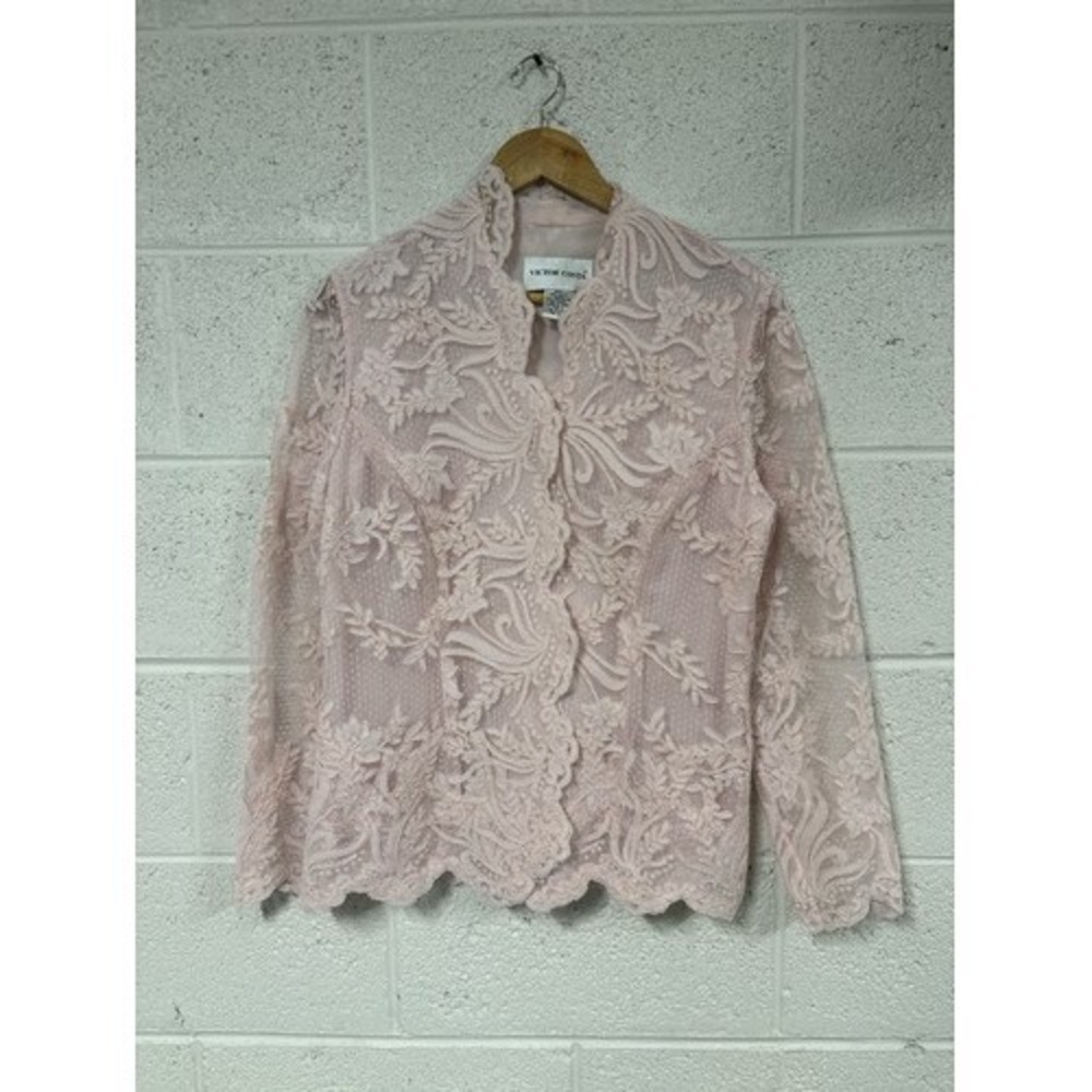 Vintage Victor Costa Pink lace Floral Cardigan size 12